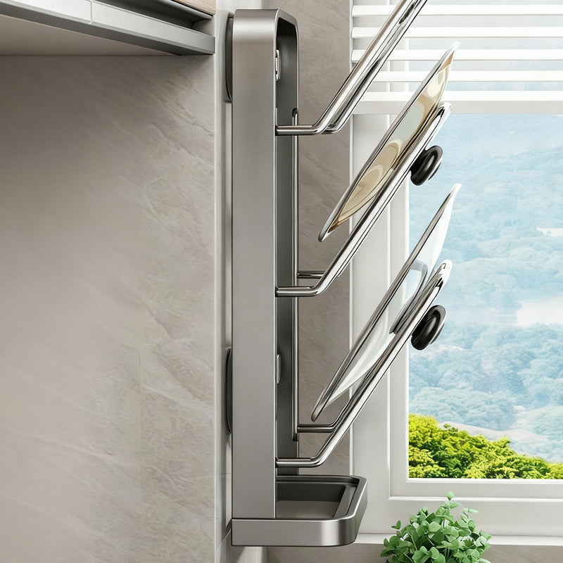 Wall-mounted kitchen shelf for pots and cutting boards