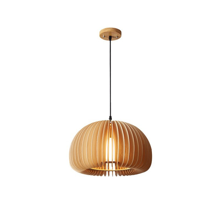 Wooden hanging lamp with LED, height adjustable