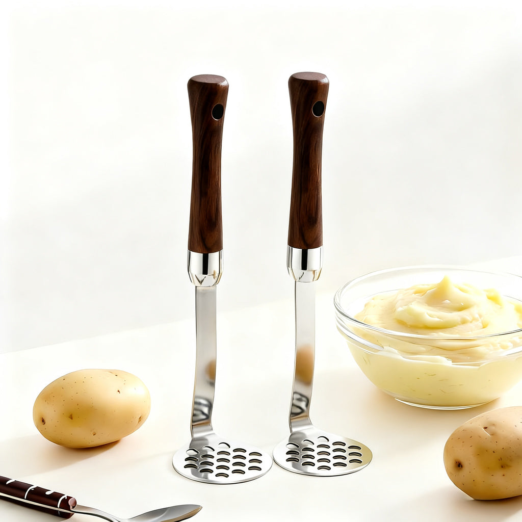 Stainless steel potato press