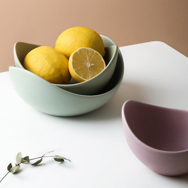 Ceramic bowls set, lotus shape, muted colors