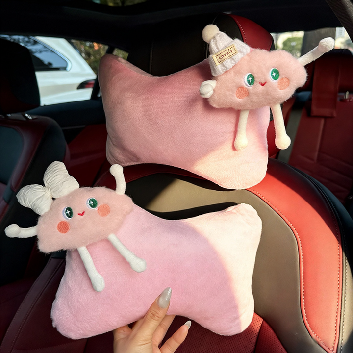 Fluffy car neck pillow with cloud pattern