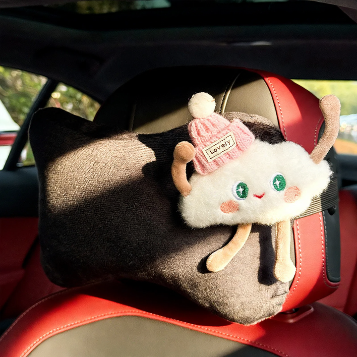 Fluffy car neck pillow with cloud pattern