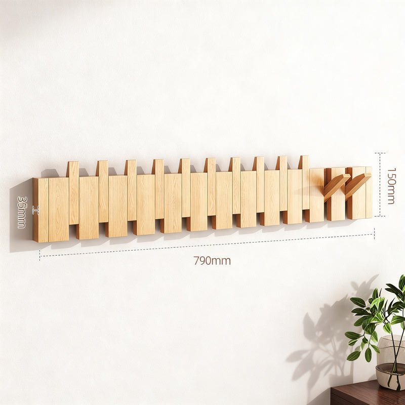 Wood wall coat rack made of beech, 3–12 hooks