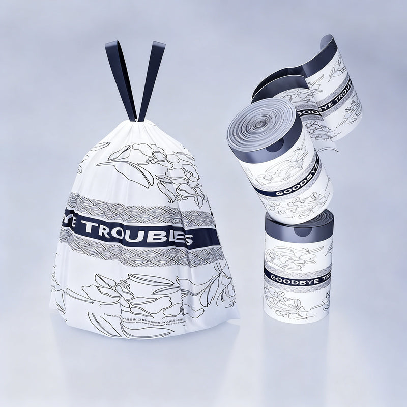 Trash bags with drawstring and handles