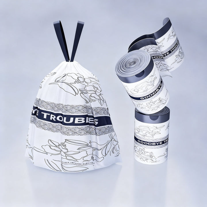 Trash bags with drawstring and handles