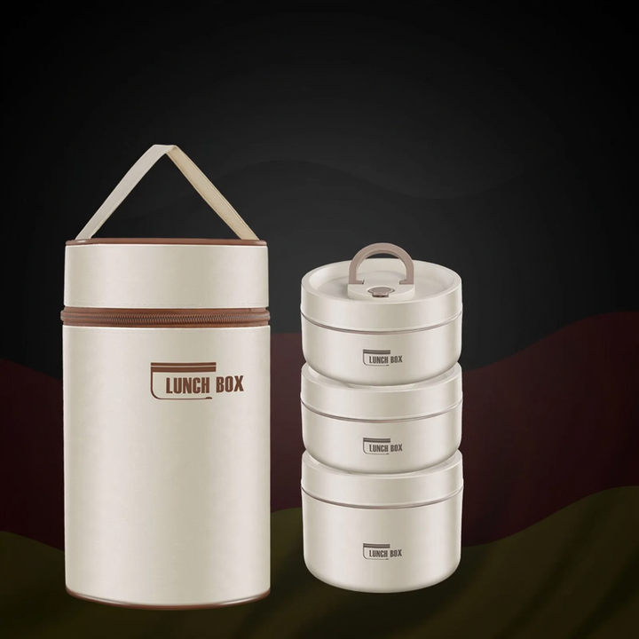 Stainless steel lunch box, round, 470–600 ml, with lid