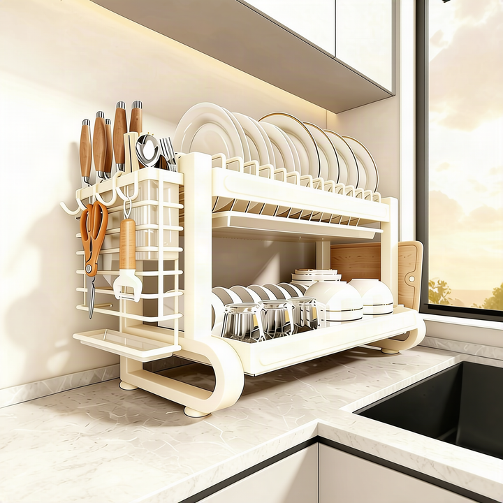 Stainless steel dish rack with drainer tray