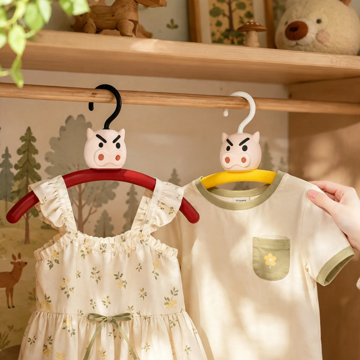 Pig-shaped coat hanger, curved, non-slip