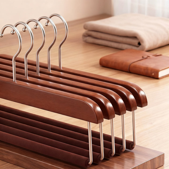 Wood trouser hanger with velvet surface