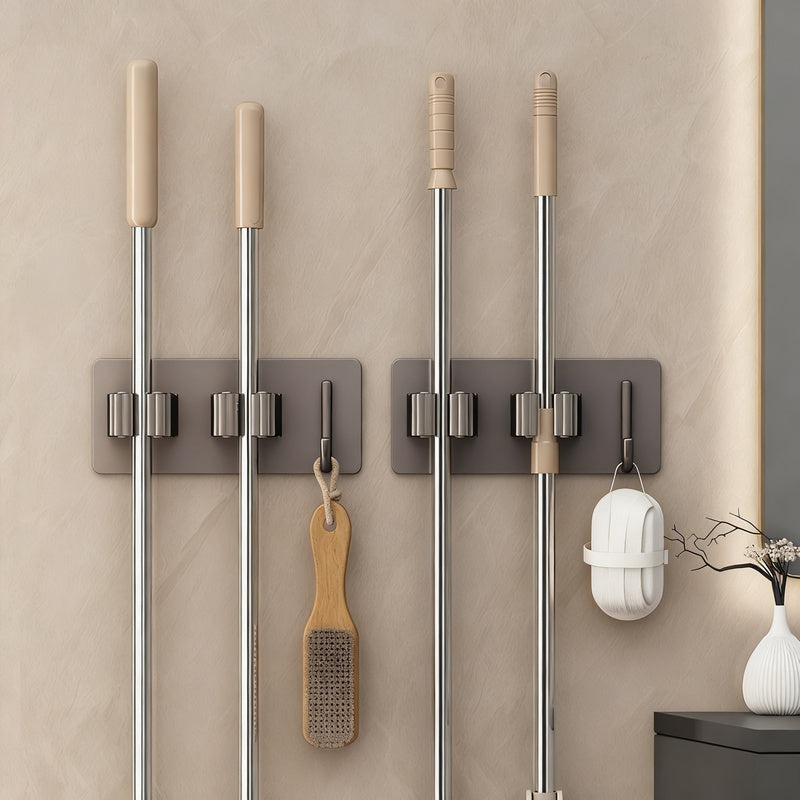 Stainless steel holder for mop and broom