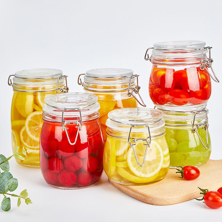Glass storage jar with lid, airtight