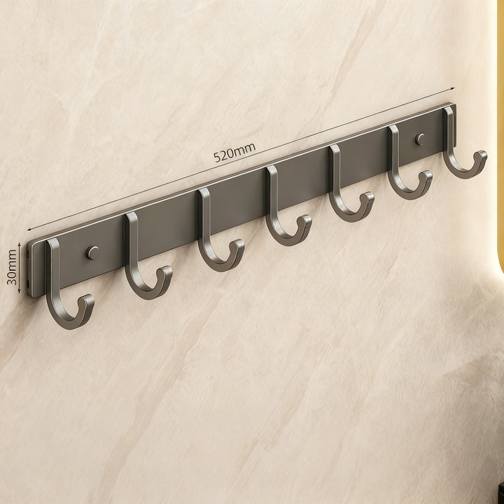 Aluminium coat hooks with adhesive fixation, 3–8 rows