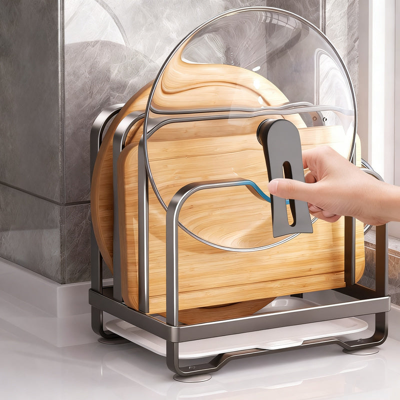 Kitchen stand for lids, knives, and cutting boards