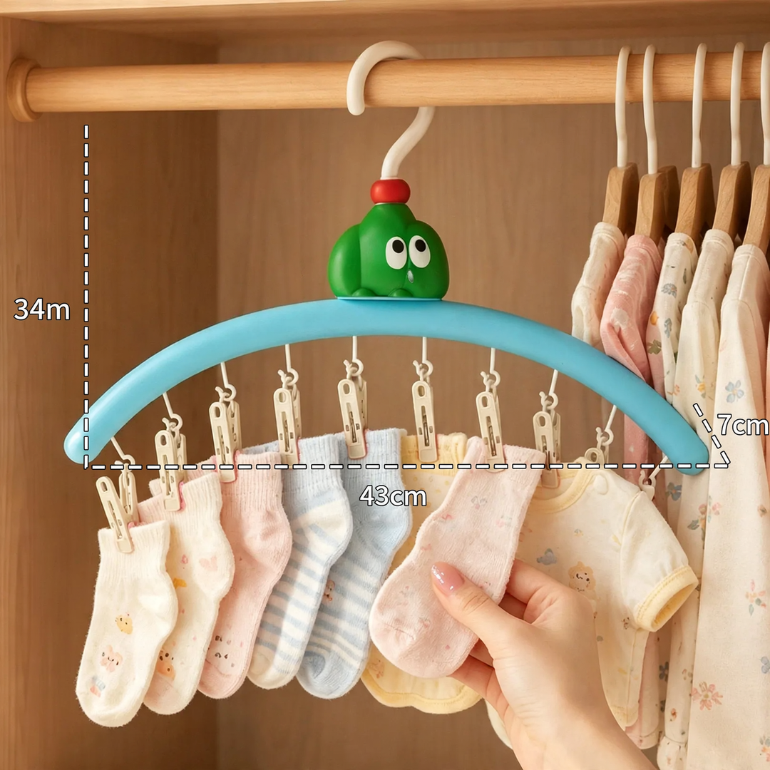Cartoon drying rack with clips, multiple positions
