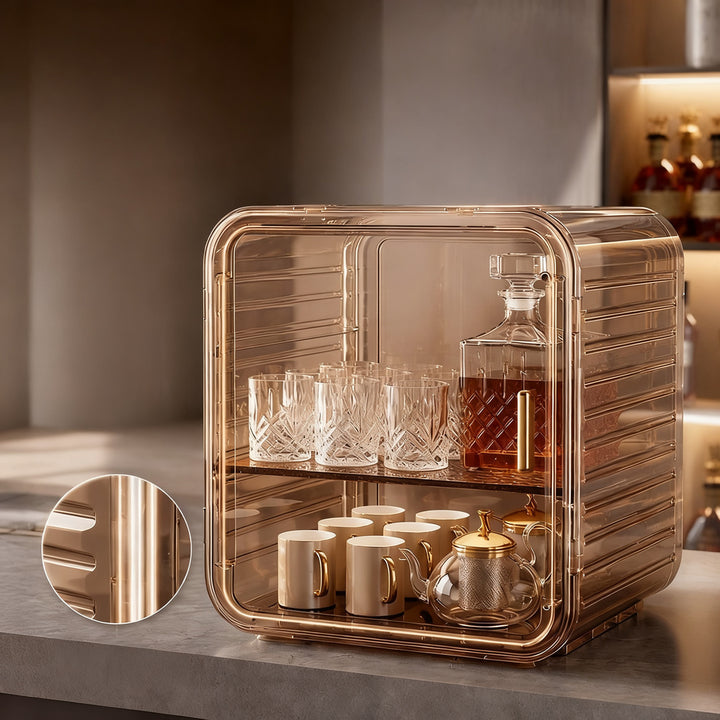 Plastic glass cabinet with doors, 2–4 tiers