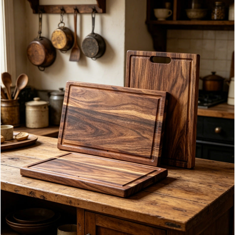 Wood cutting board, square, single or 3-piece set