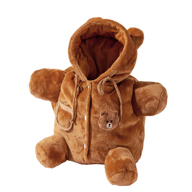Wearable pet transport bag made of fleece with animal motif