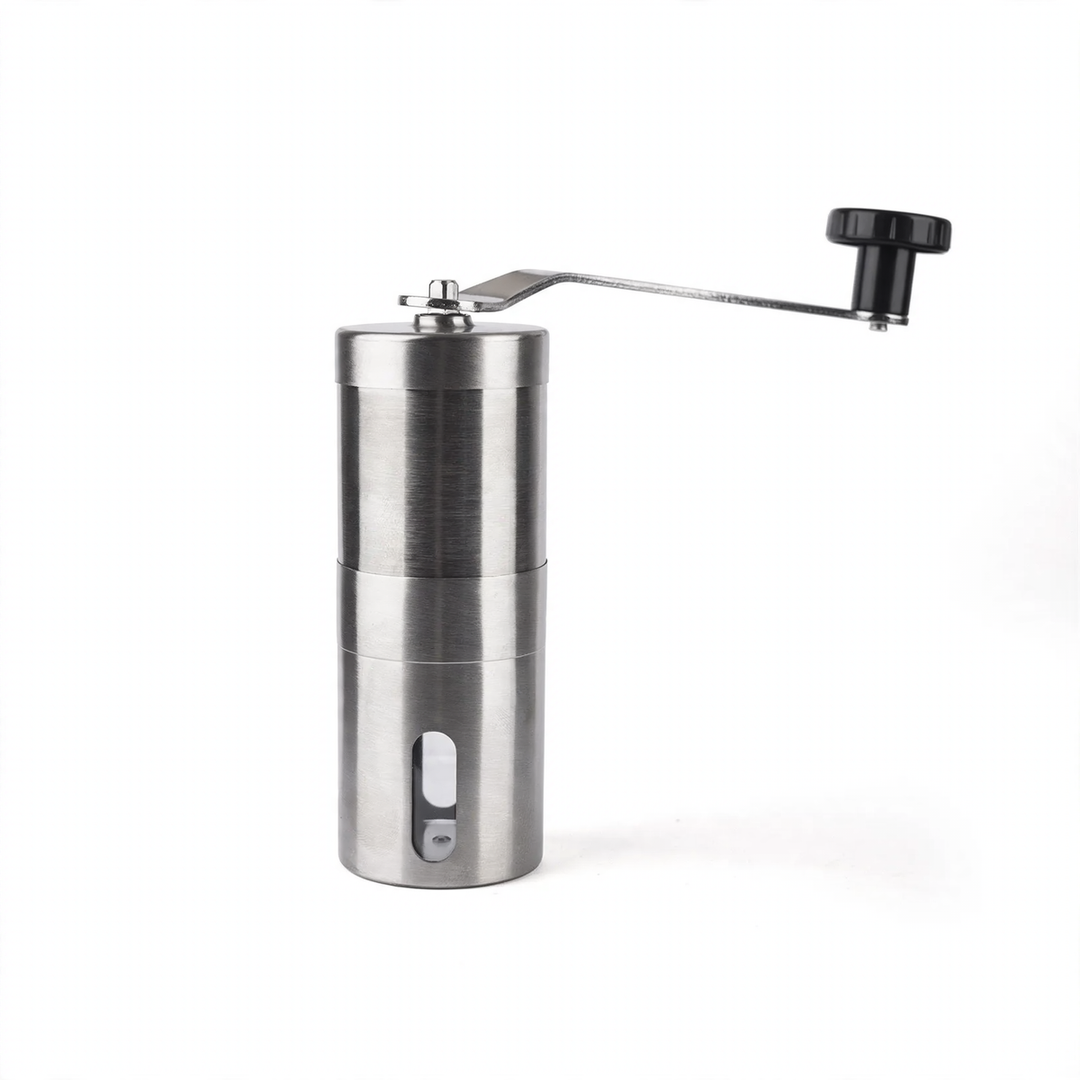 Hand-crank coffee grinder made of glass