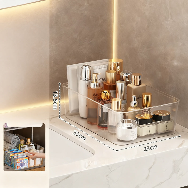 Transparent storage box for cosmetics and small parts