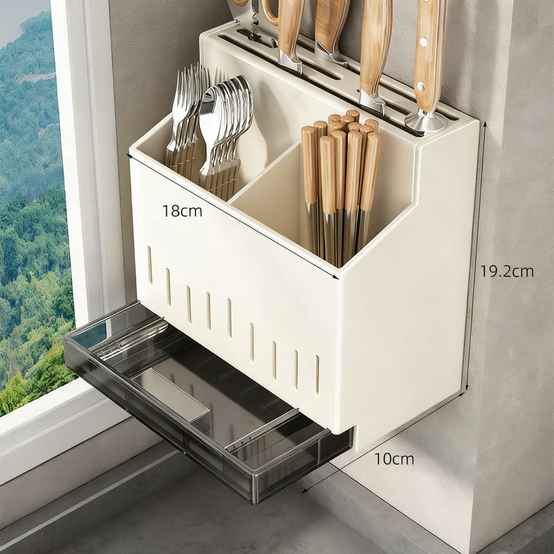 Stainless steel wall shelf for knives and chopsticks