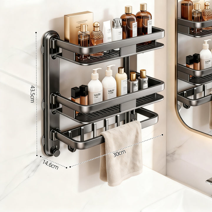 Bathroom shelf with suction cup, multi-layered