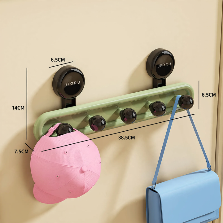 Towel holder with 5 hooks, suction cup or adhesive