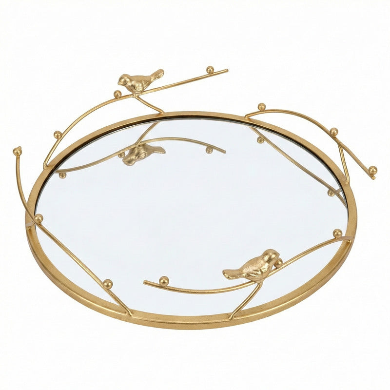 Mirror tray with bird motif, iron, square or round