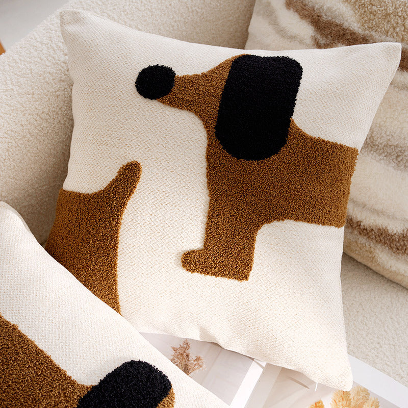 Cuddly pillow with dog motif, linen