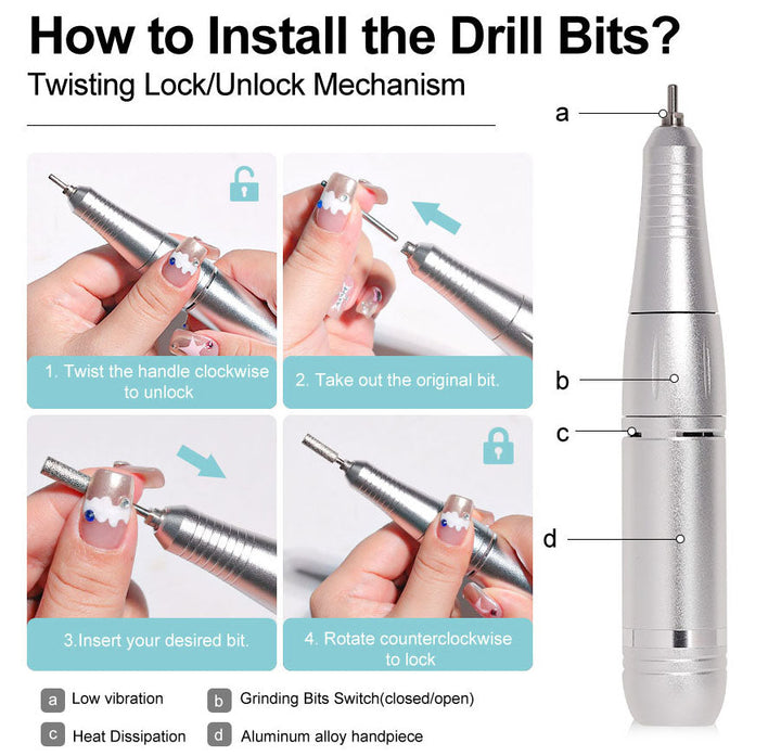 Stornfield | Professional Portable Electric Nail File 45000RPM with Rechargeable Battery | Low Noise Level for Manicure