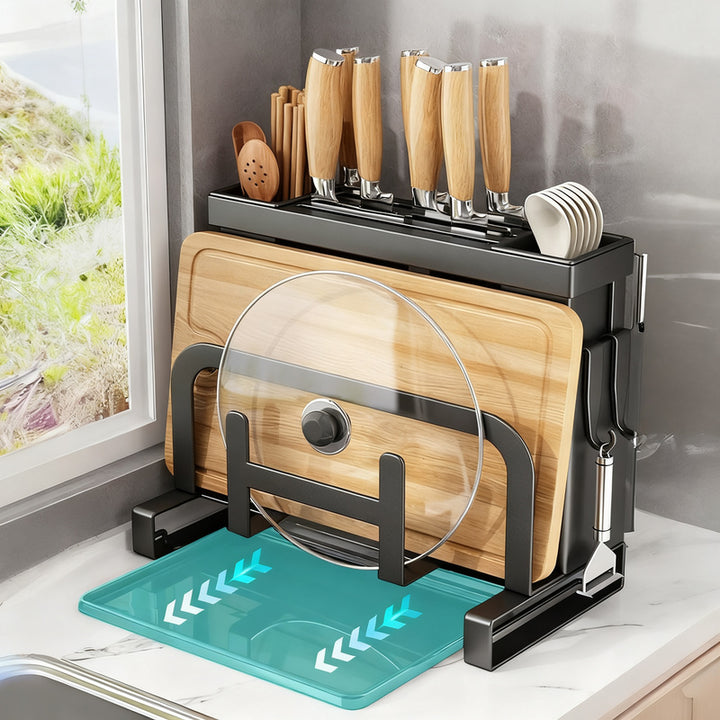 Knife and cutting board stand, steel, multifunctional