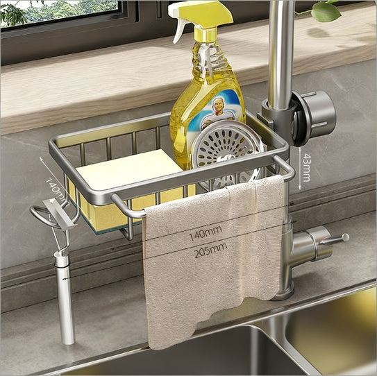 Aluminum storage basket for faucet and sink