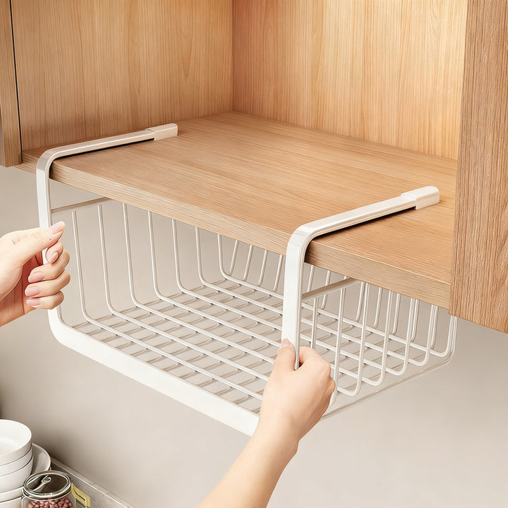 Retractable hanging basket for kitchen cabinets