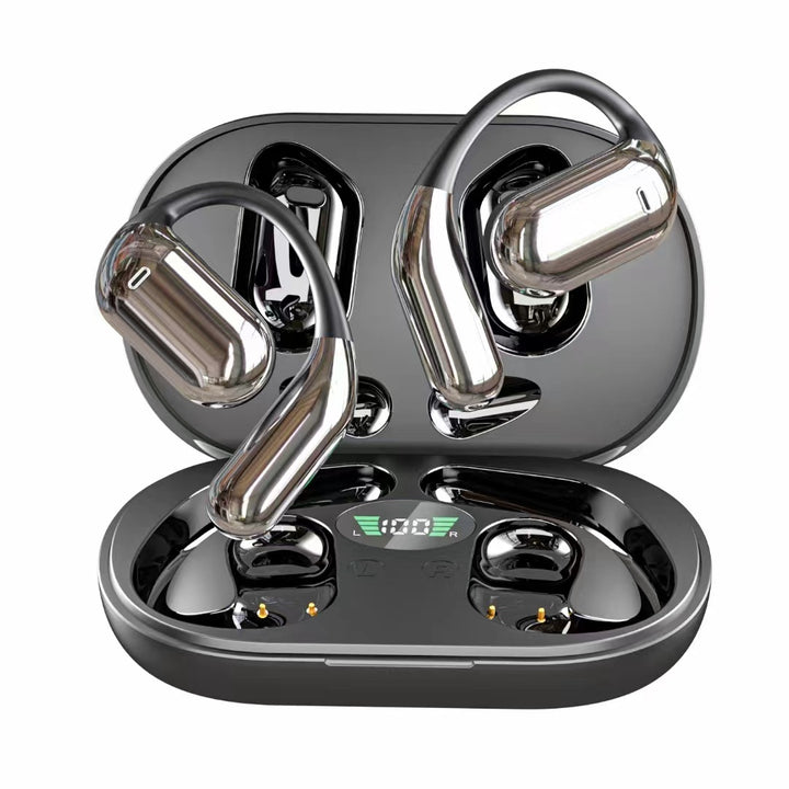 Bluetooth earbuds, open, color touchscreen