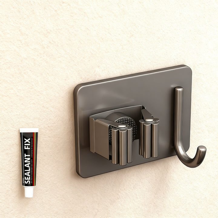 Stainless steel holder for mop and broom