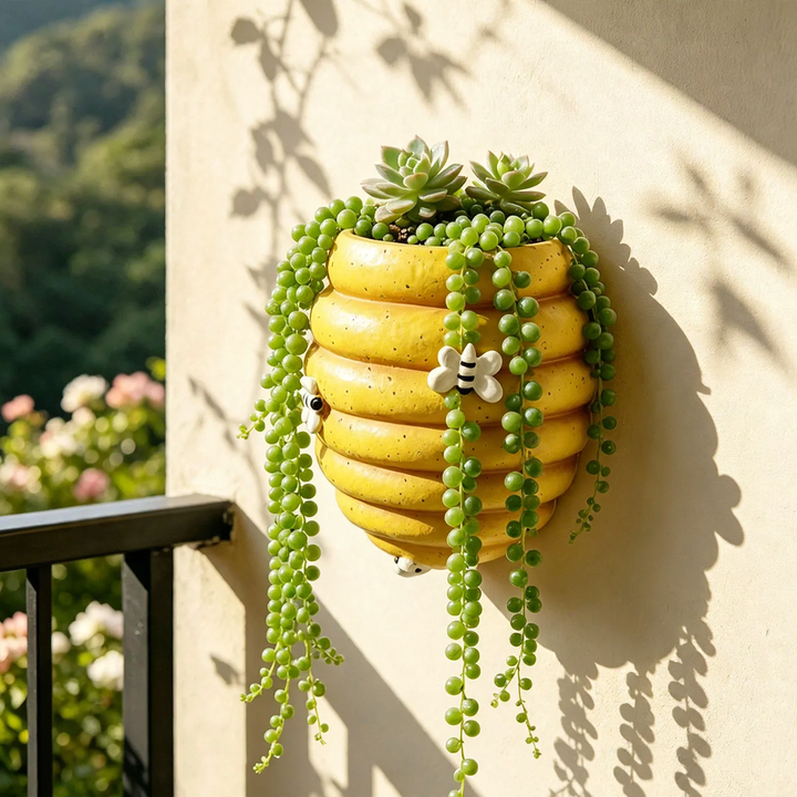 Wall-mounted flower pot with bee motif