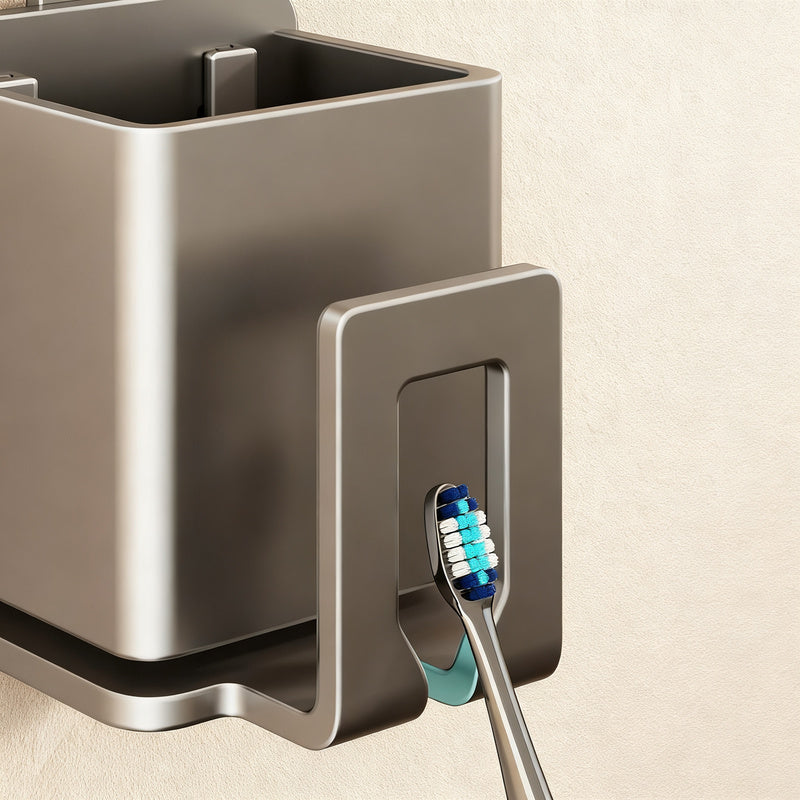 Toothbrush holder with suction cup, metal, wall mountable