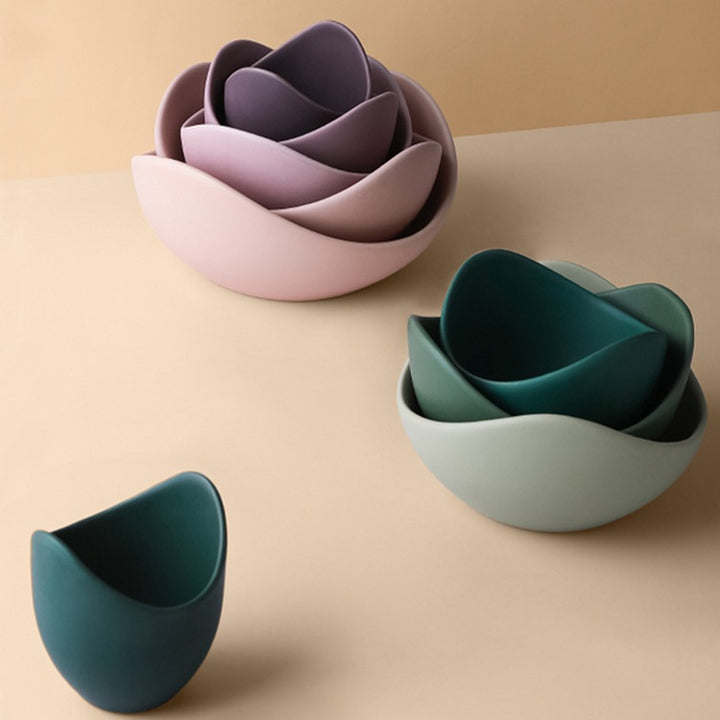 Ceramic bowls set, lotus shape, muted colors