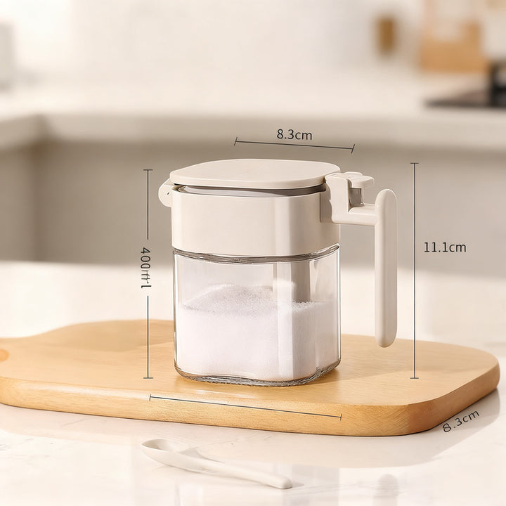 Spice jar with spoon, glass, airtight
