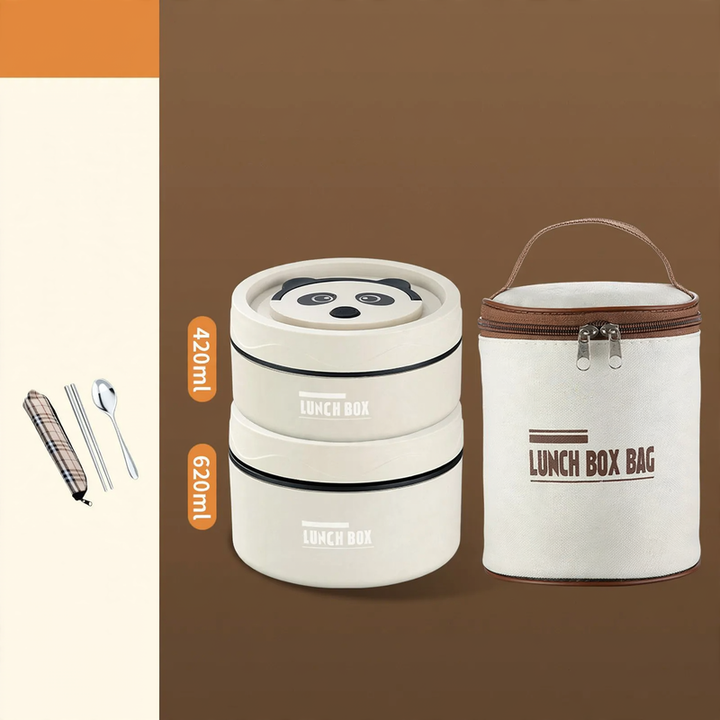 Stainless steel lunch box, round, 470–600 ml, with lid