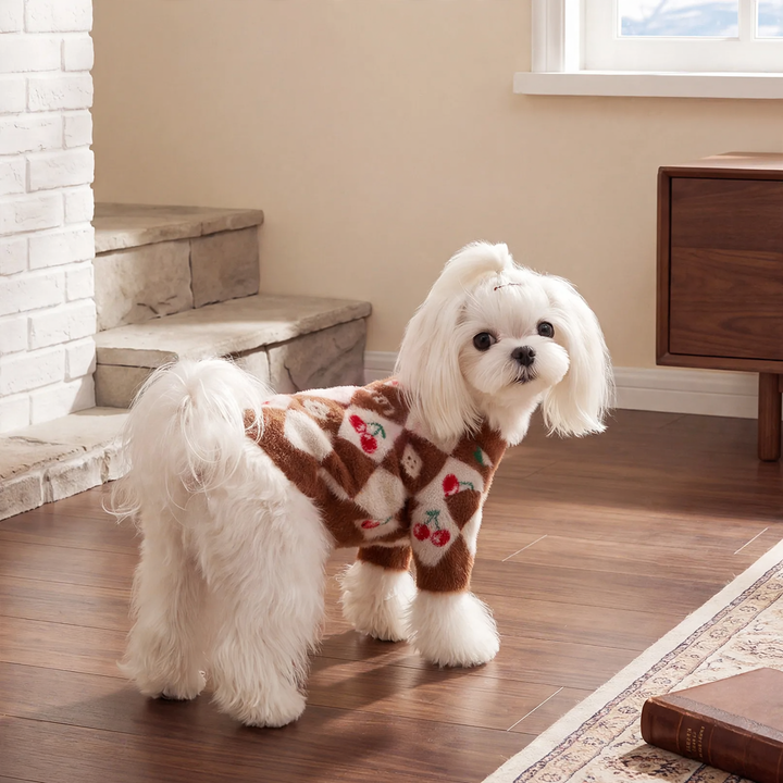 Thick knitted jacket for dogs with diamond pattern