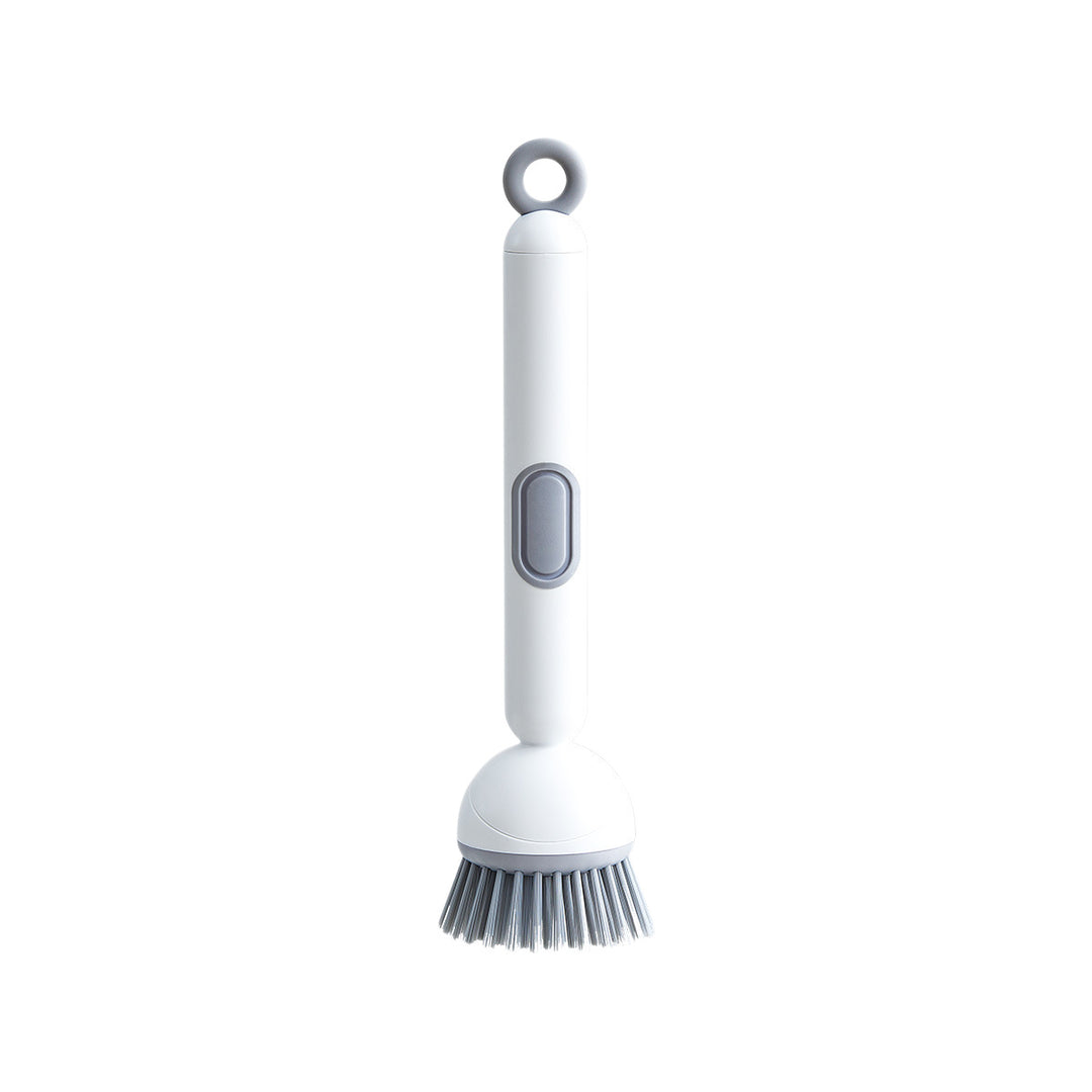 Pot brush with long handle and liquid dispenser