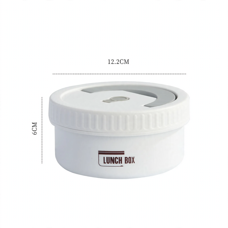 Stainless steel lunch box, round, 470–600 ml, with lid