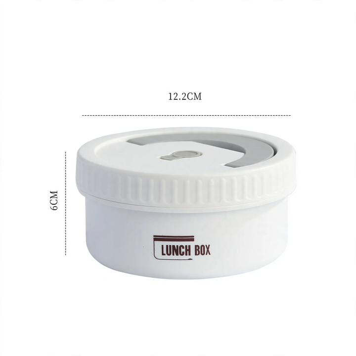 Stainless steel lunch box, round, 470–600 ml, with lid