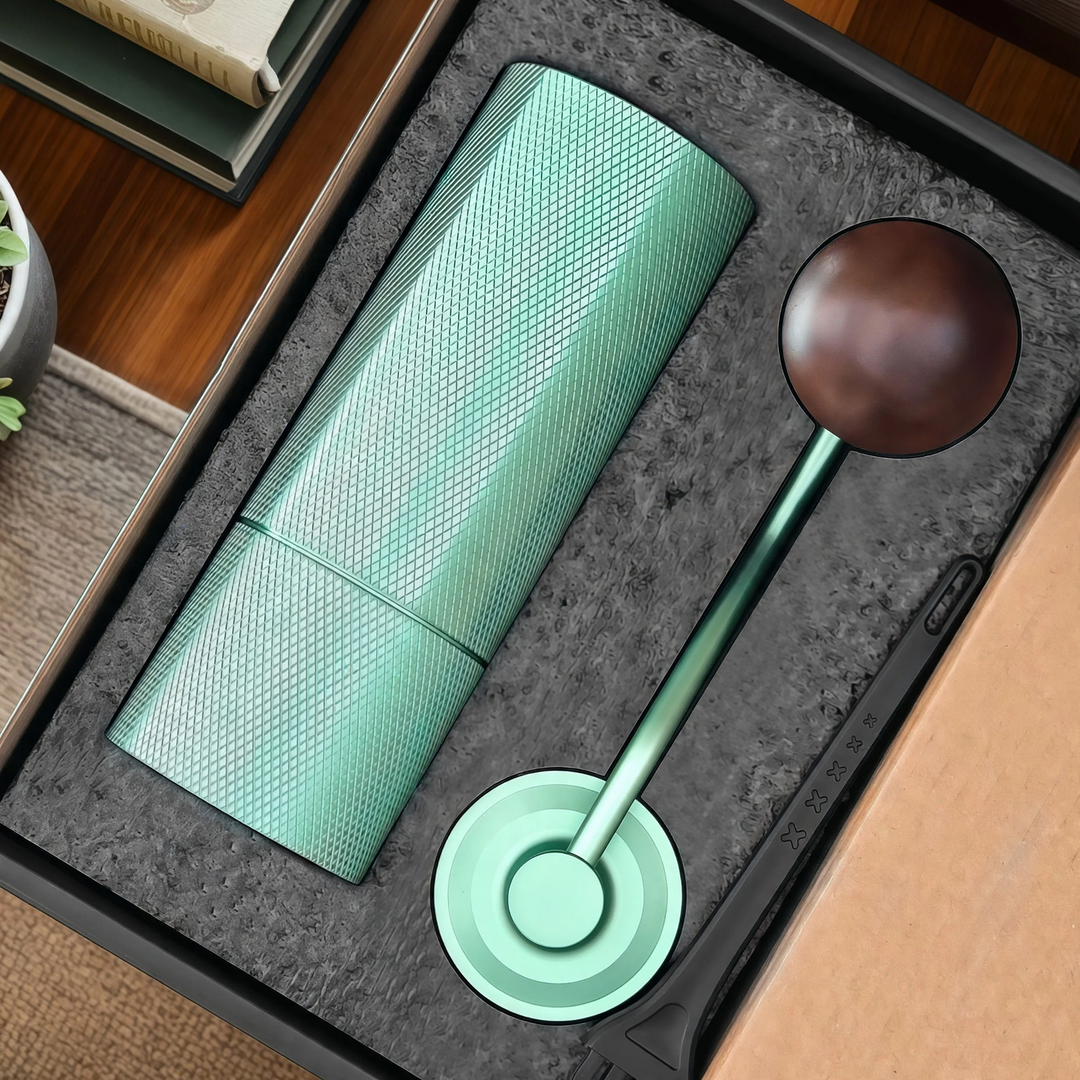 Hand coffee grinder with CNC grinding mechanism and brush
