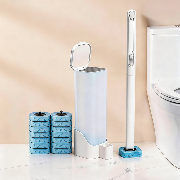Disposable toilet brush with interchangeable sponge heads