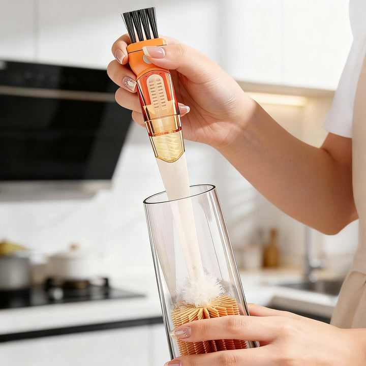 Multi-purpose cleaning brush for bottles and cups