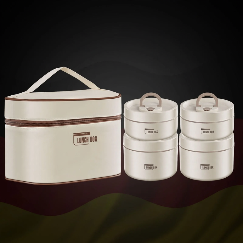 Stainless steel lunch box, round, 470–600 ml, with lid