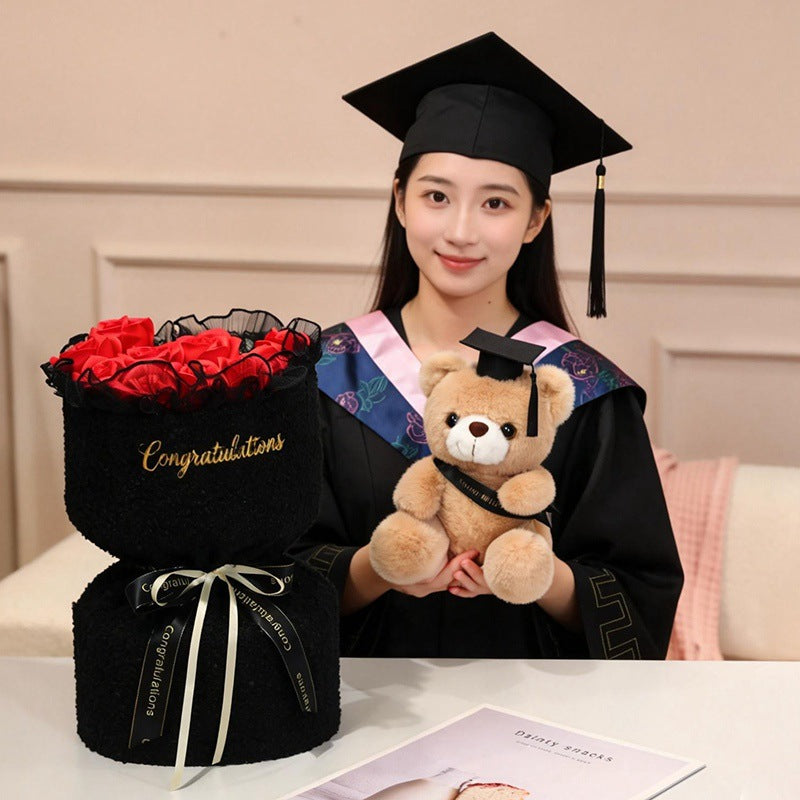 Plush teddy bear with bouquet, 45 cm