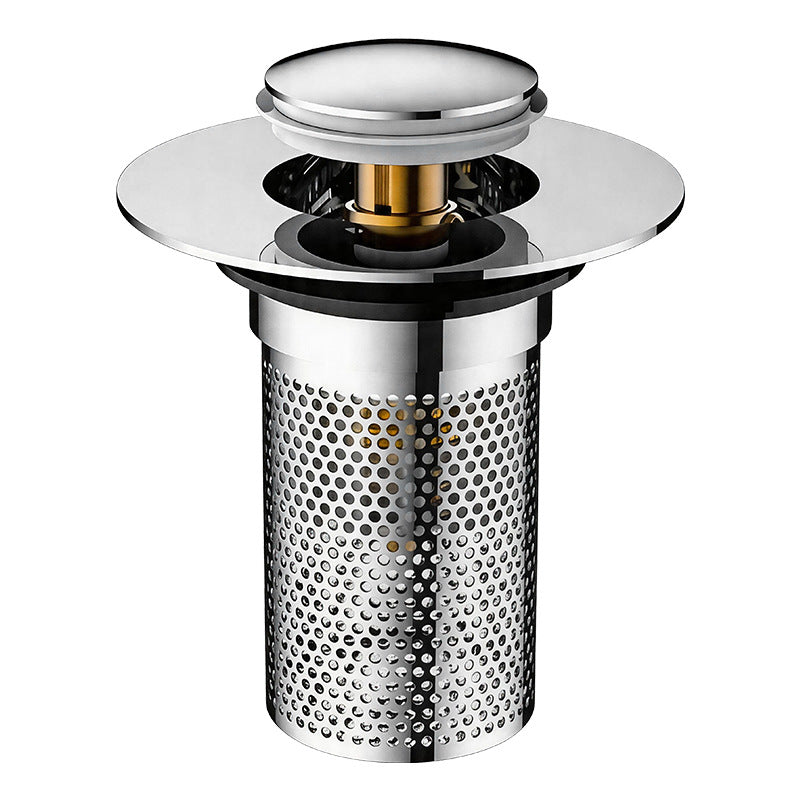 Push-button drain valve for sink, copper-plastic