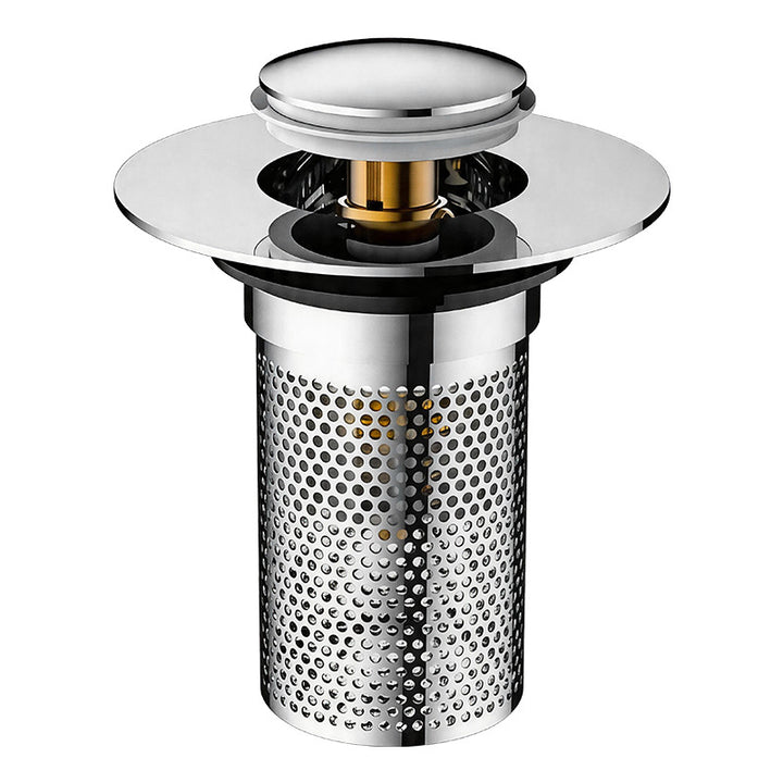 Push-button drain valve for sink, copper-plastic